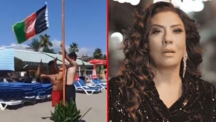 Türkiyede bir plajda Afganistan bayrağının asıldığını gören Işın Karaca, öfkeden deliye döndü