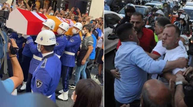 Ferhan Şensoyun cenazesinde çirkin saldırı! Tabuttaki bayrağı gören holiganlar hadlerini aştı