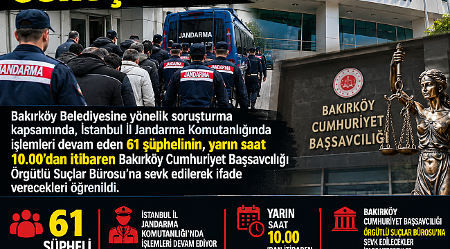 BAKIRKÖY BELEDİYE OPERASYONUNDA 61 KİŞİ ÖRGÜTLÜ SUÇLAR SAVCILIĞINDA İFADE VERECEK!